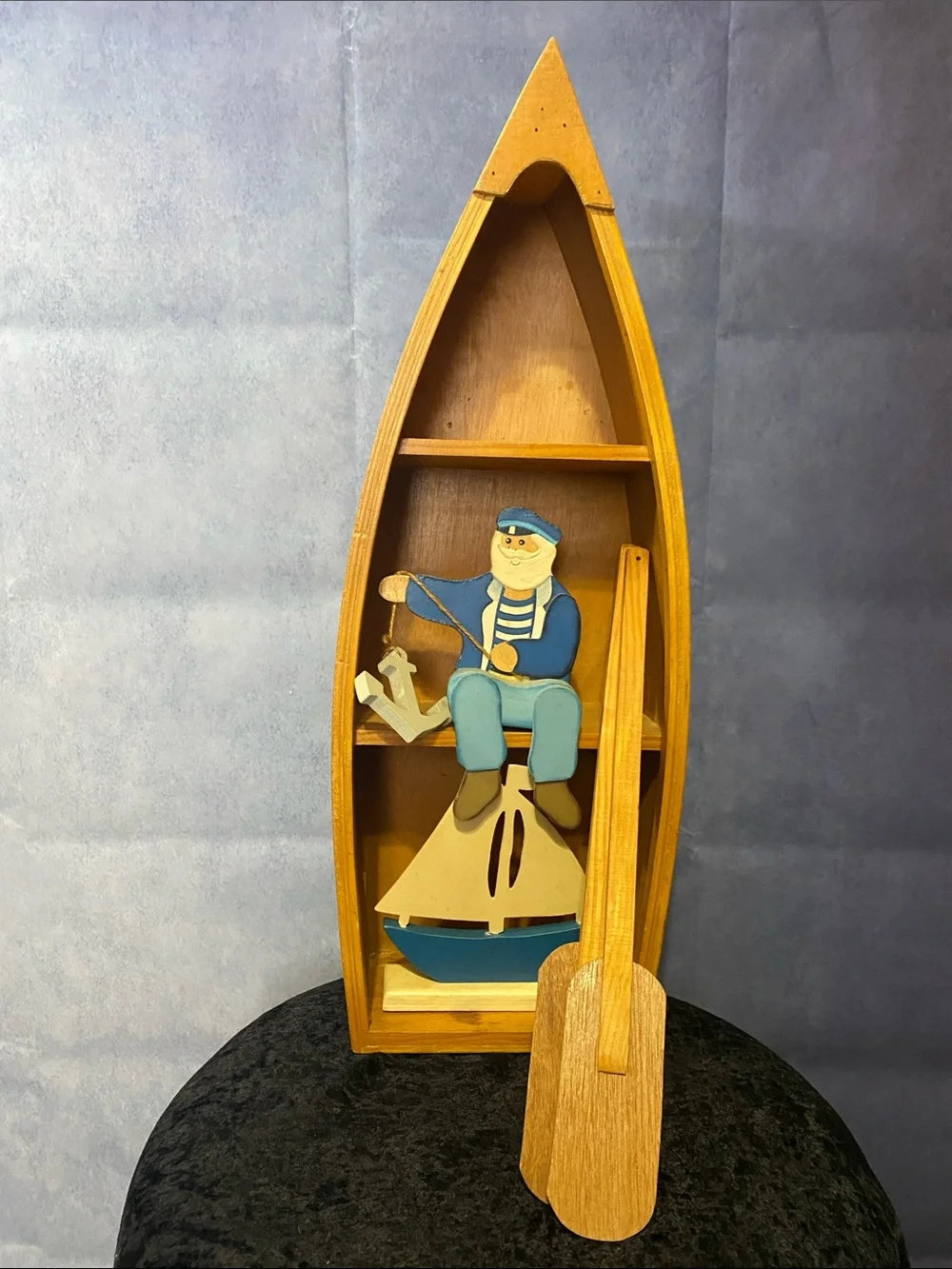 Nautical Boat Shelf Wall Decor in Brown and Blue